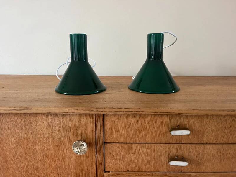 Vintage 2x Holmegaard P&T pendant - Michael Bang - Danish glass design lamp