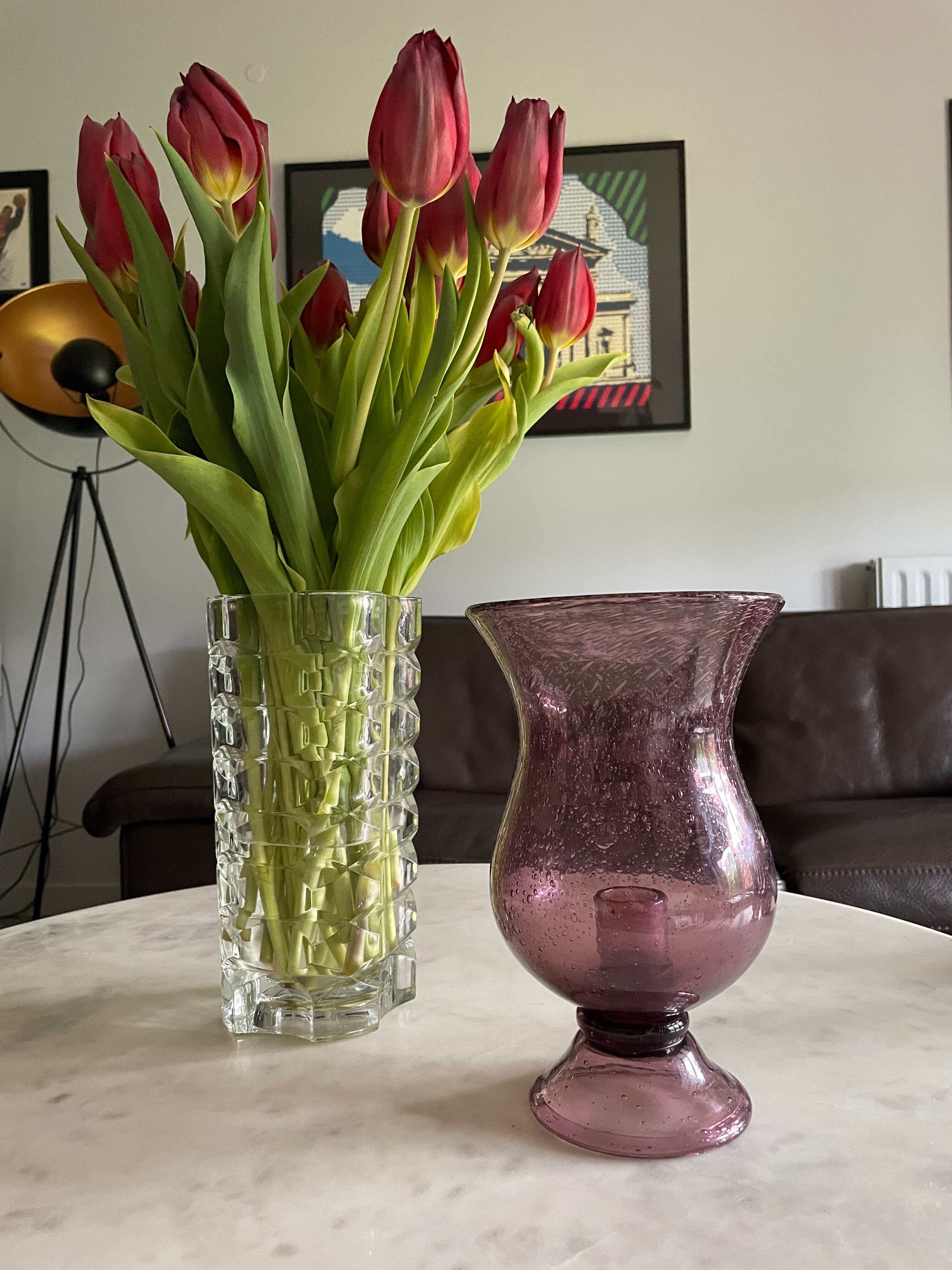 Pink glass photophore by Biot