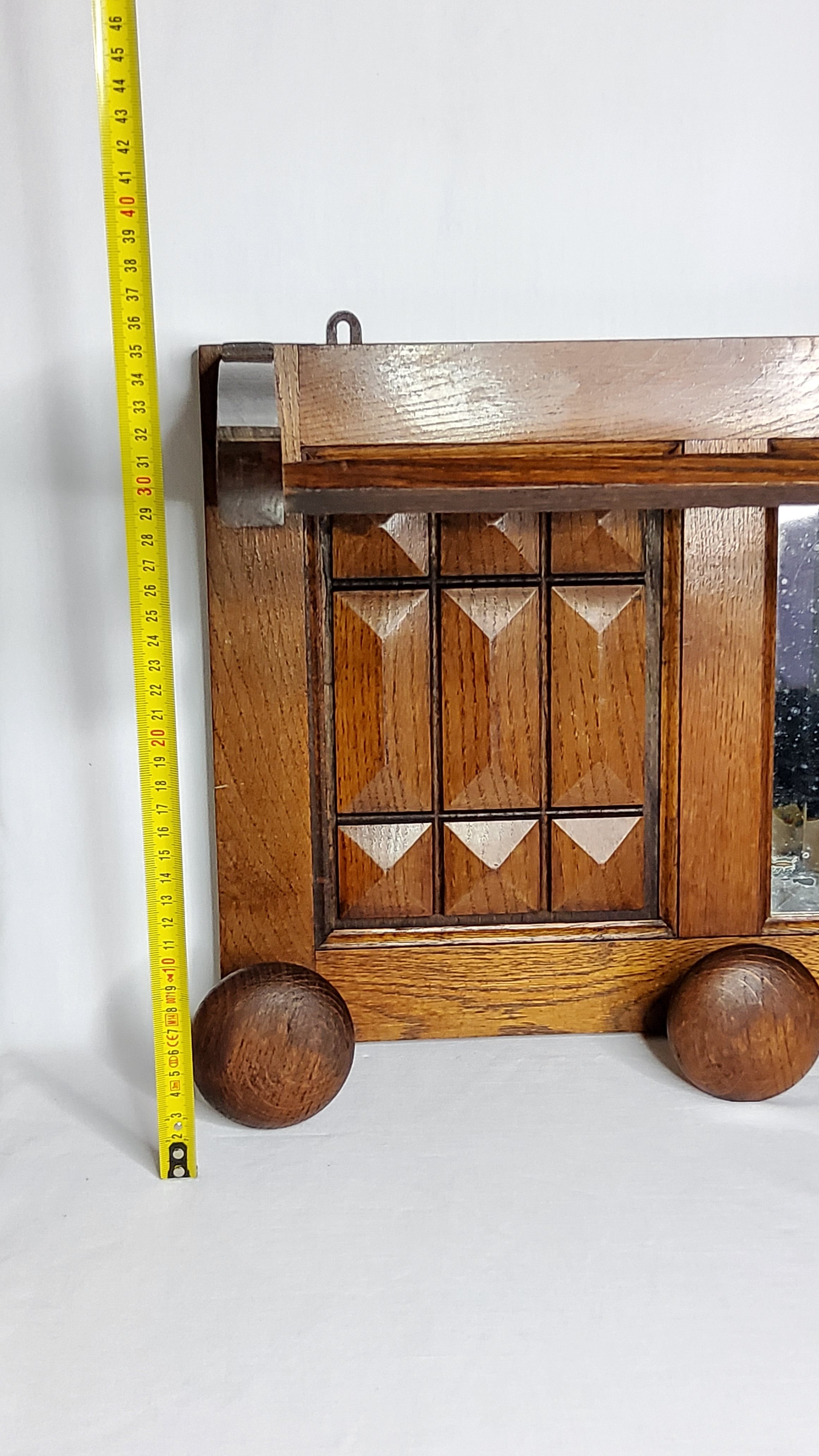 Wooden wall coat rack, 5 hooks, Art Deco style, 82 cm