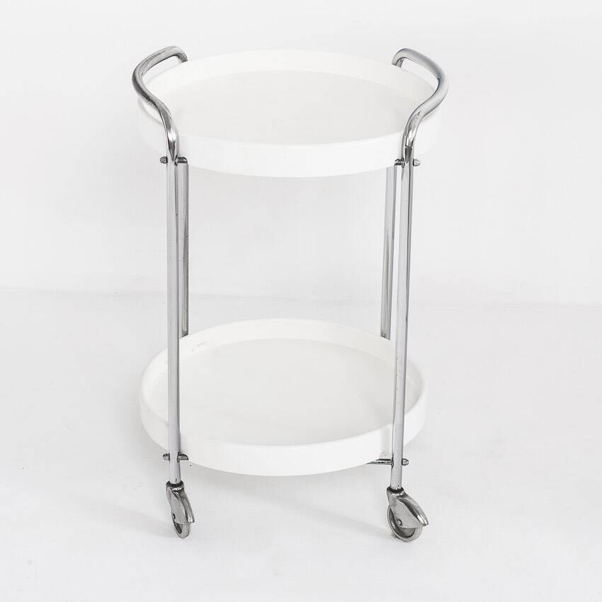 Vintage side table on casters. Chrome-plated iron and plastic. France, 1970s