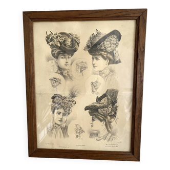 Fashion engraving frame hats 1906