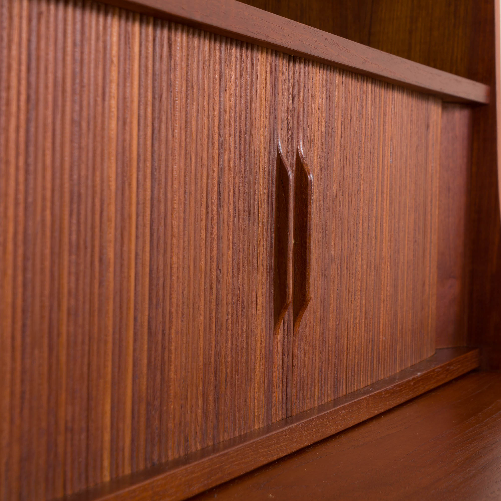 Johannes Sorth Nexo two sections bookcase with a secretaire in teak, Danish, 60s