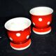 Set of 2 vintage egg cups in red earthenware with white polka dots 5cm