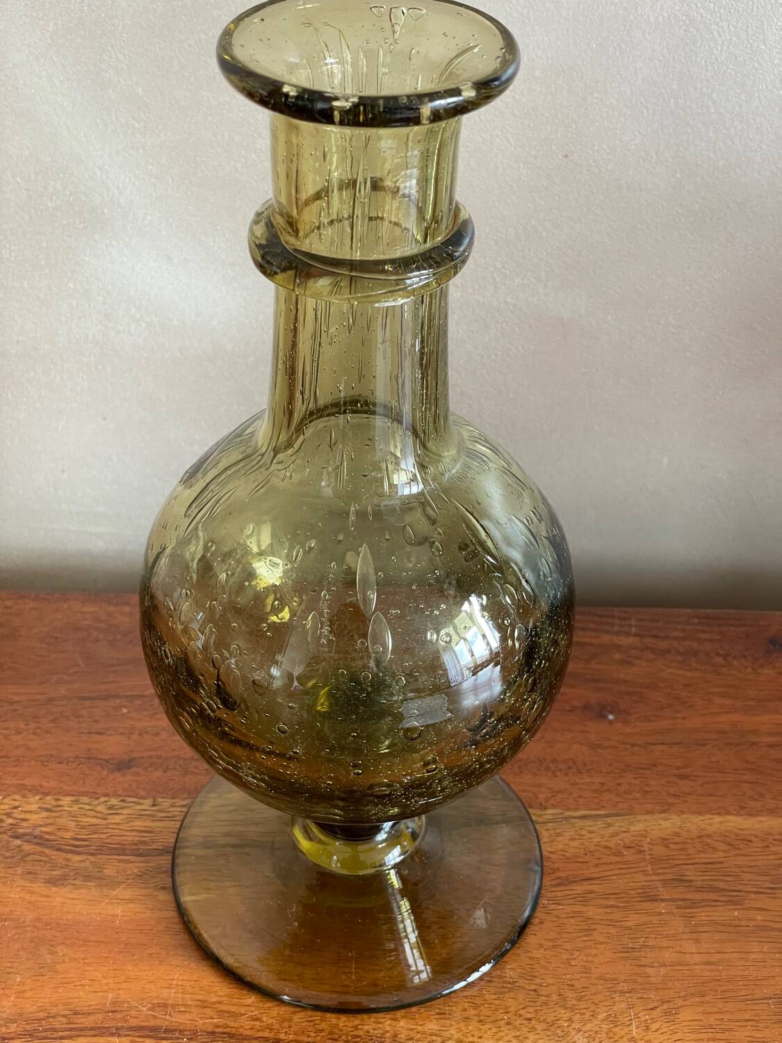Carafe, candle holder in Biot glass