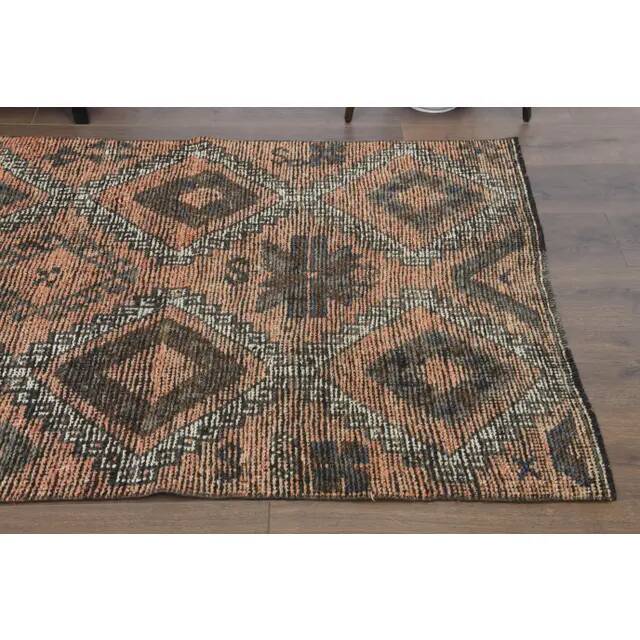 Vintage Turkish Oushak Handmade Wool Cotton Orange Runner Rug 107x290