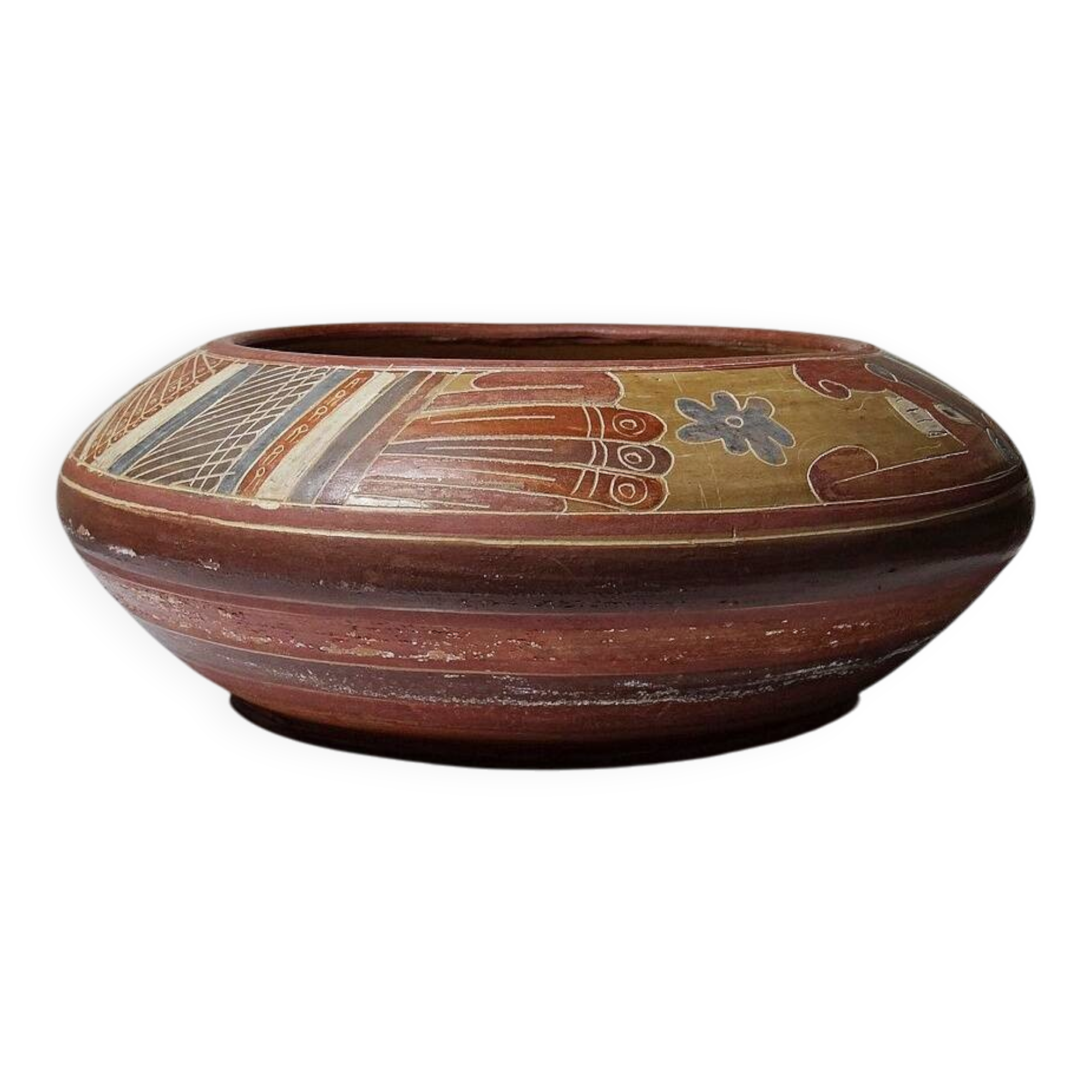 Vintage pre-Columbian style handcrafted ceramic decorative bowl