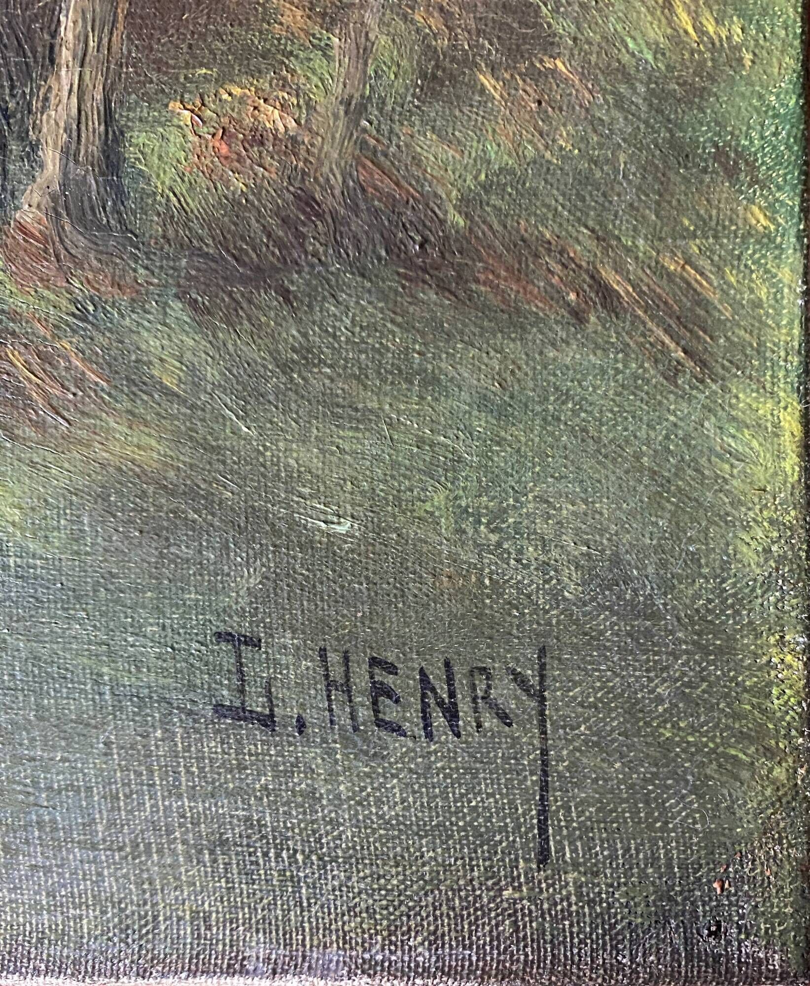 Hst painting "landscape with young fisherman" by lucien henry (1850-1896)