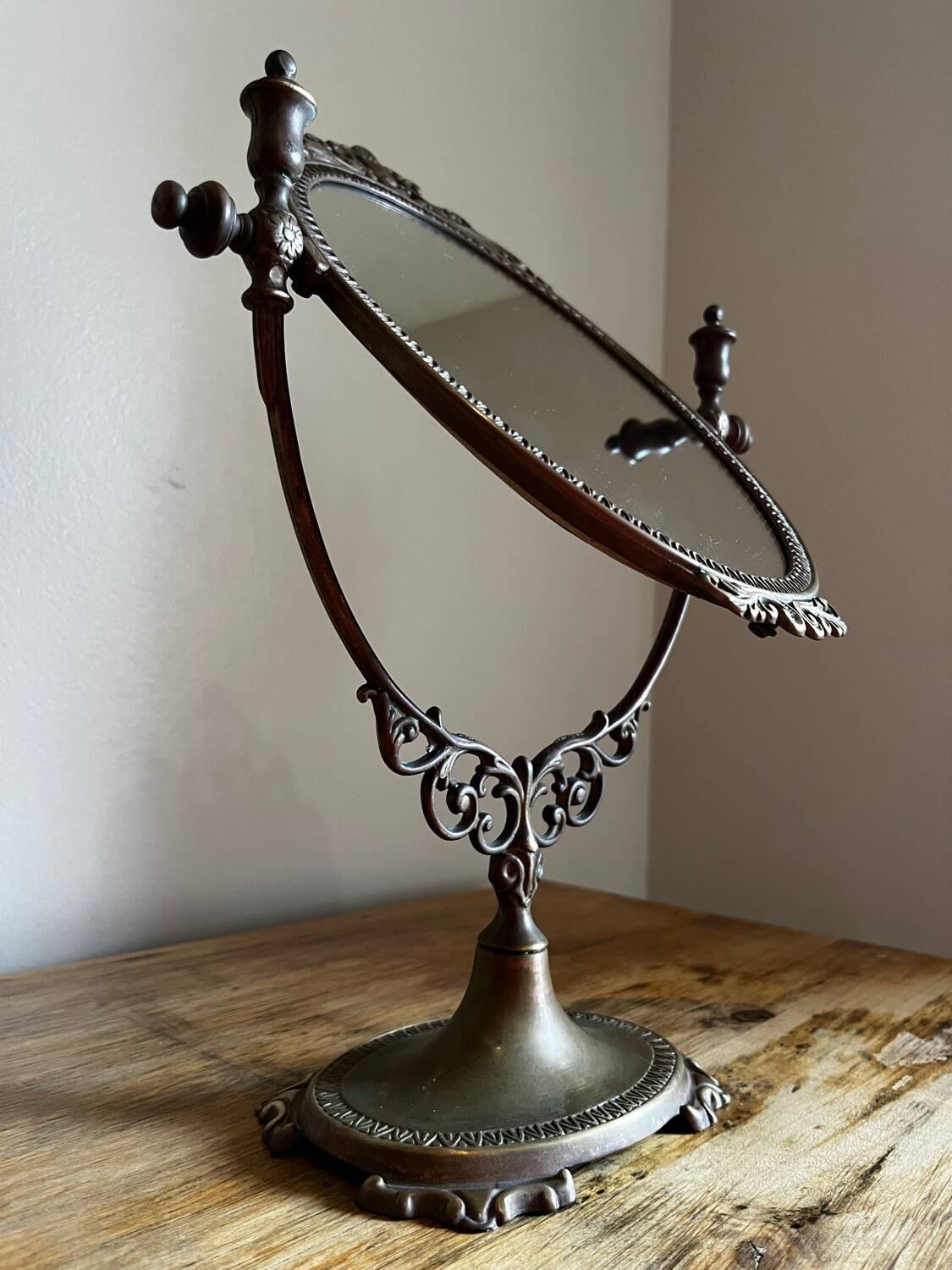 Brass table mirror psyche