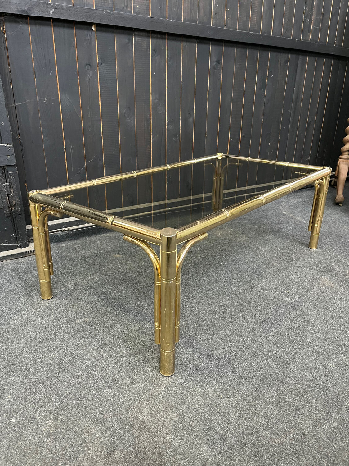 Table basse laiton faux bambou 1970
