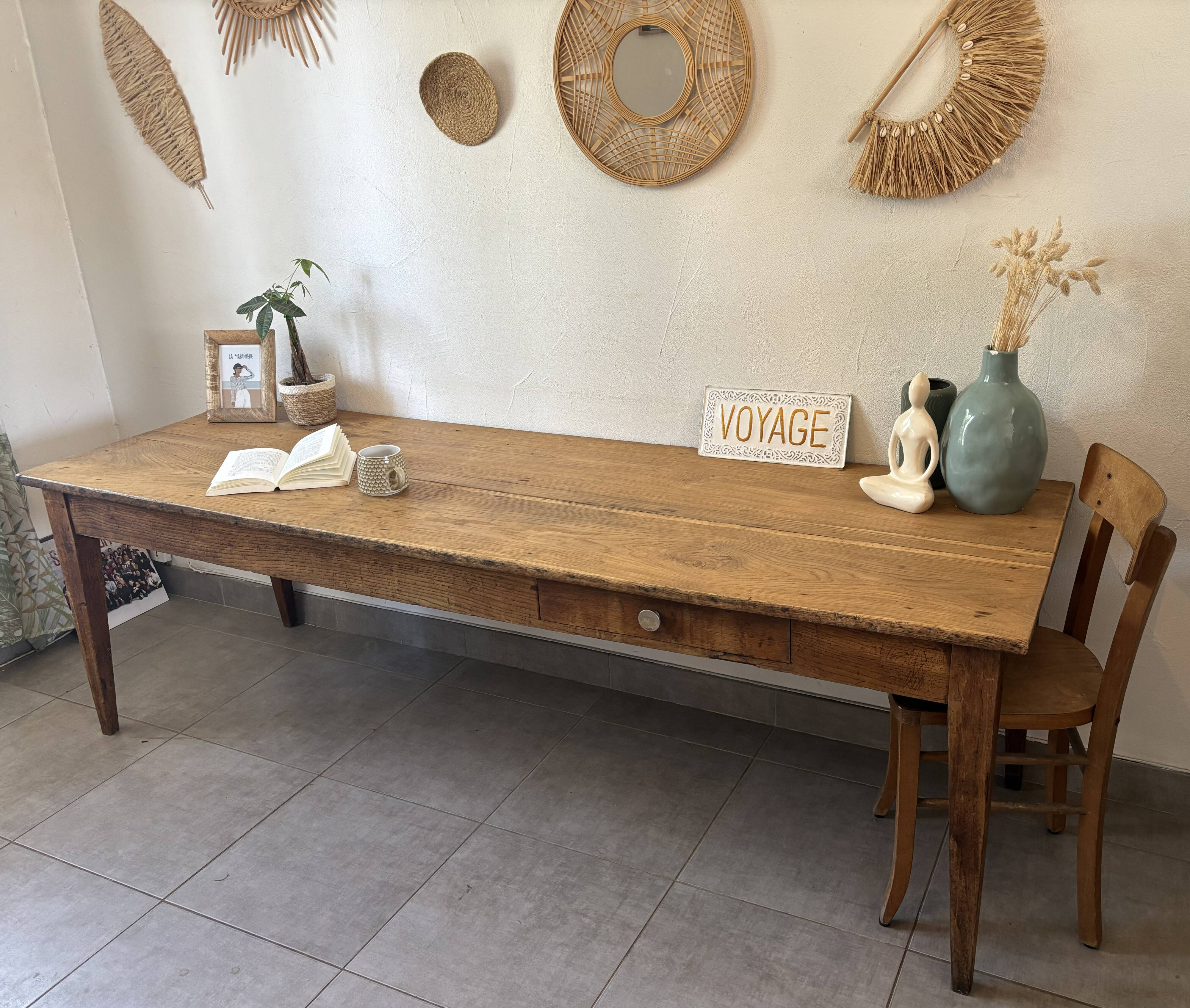 Authentic vintage farmhouse table from the 1950s in solid oak.