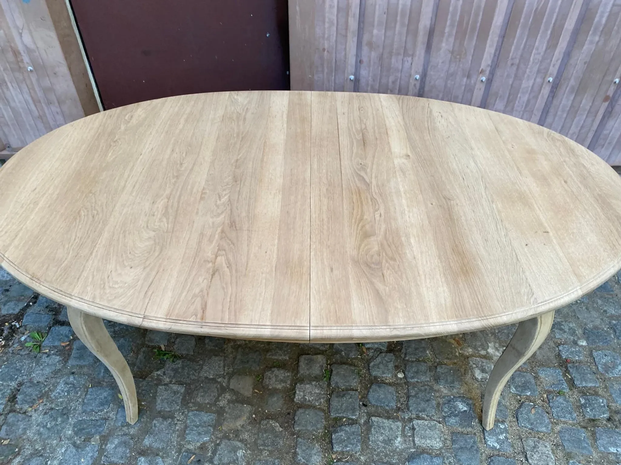 Louis XV oval extendable dining table stripped in solid oak 260cm 1970