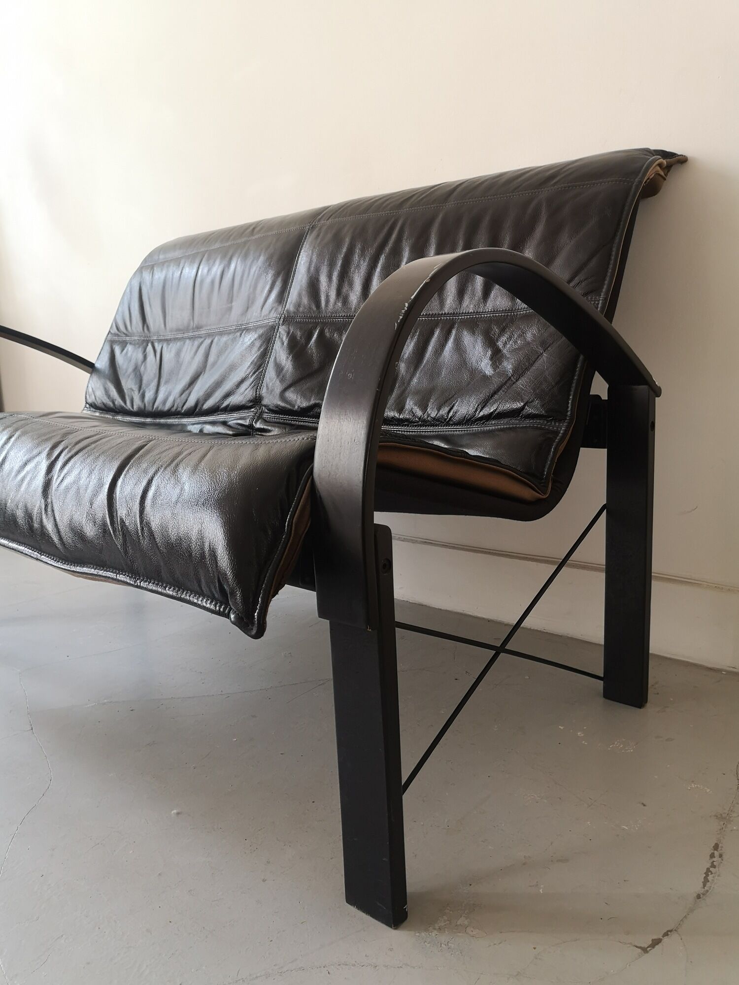 Black leather sofa by tord björklund for ikea, 1980