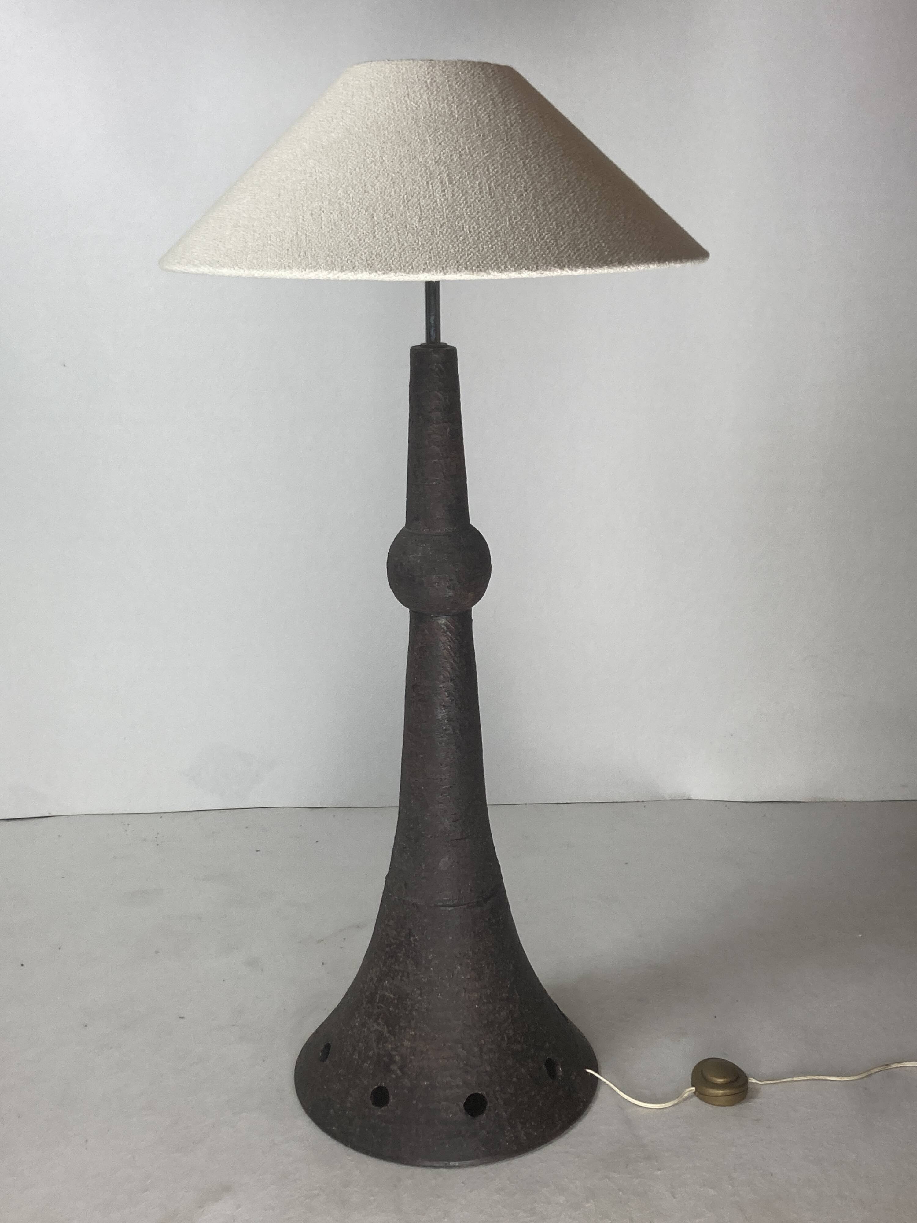Brutalist Wabi Sabi Dutch Bouclé Shade aand Ceramic Floor Lamp, 1960s