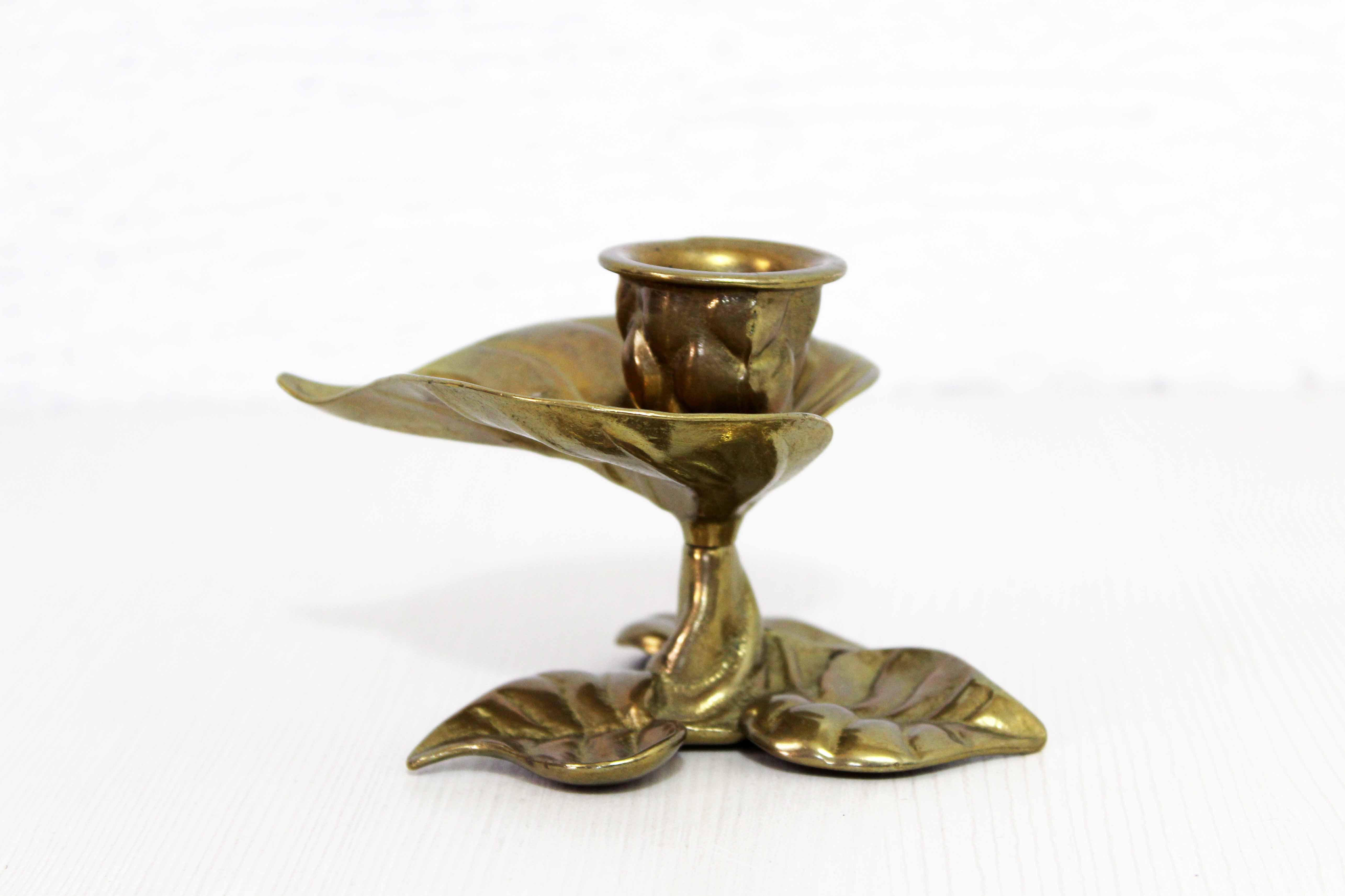 Brass leaf candle holder
