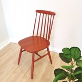 Vintage Coral Red Dining Chair: Ilmari Tapiovaara Style, Stol Kamnik 1960s