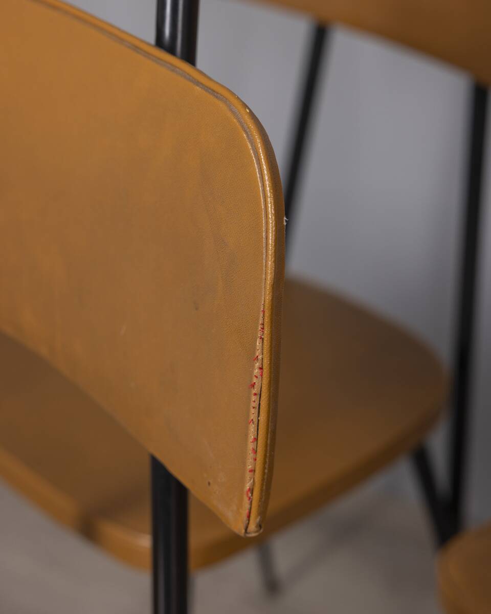 SET OF 6 VINTAGE 1960S METAL AND LEATHER CHAIRS, ITALIAN DESIGN