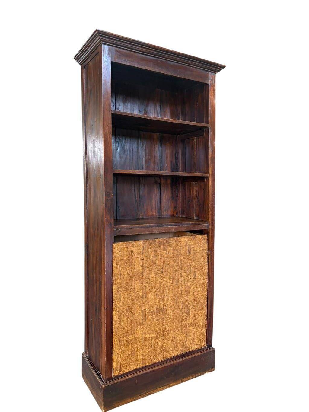Vintage wooden library with storage chest/basket.
