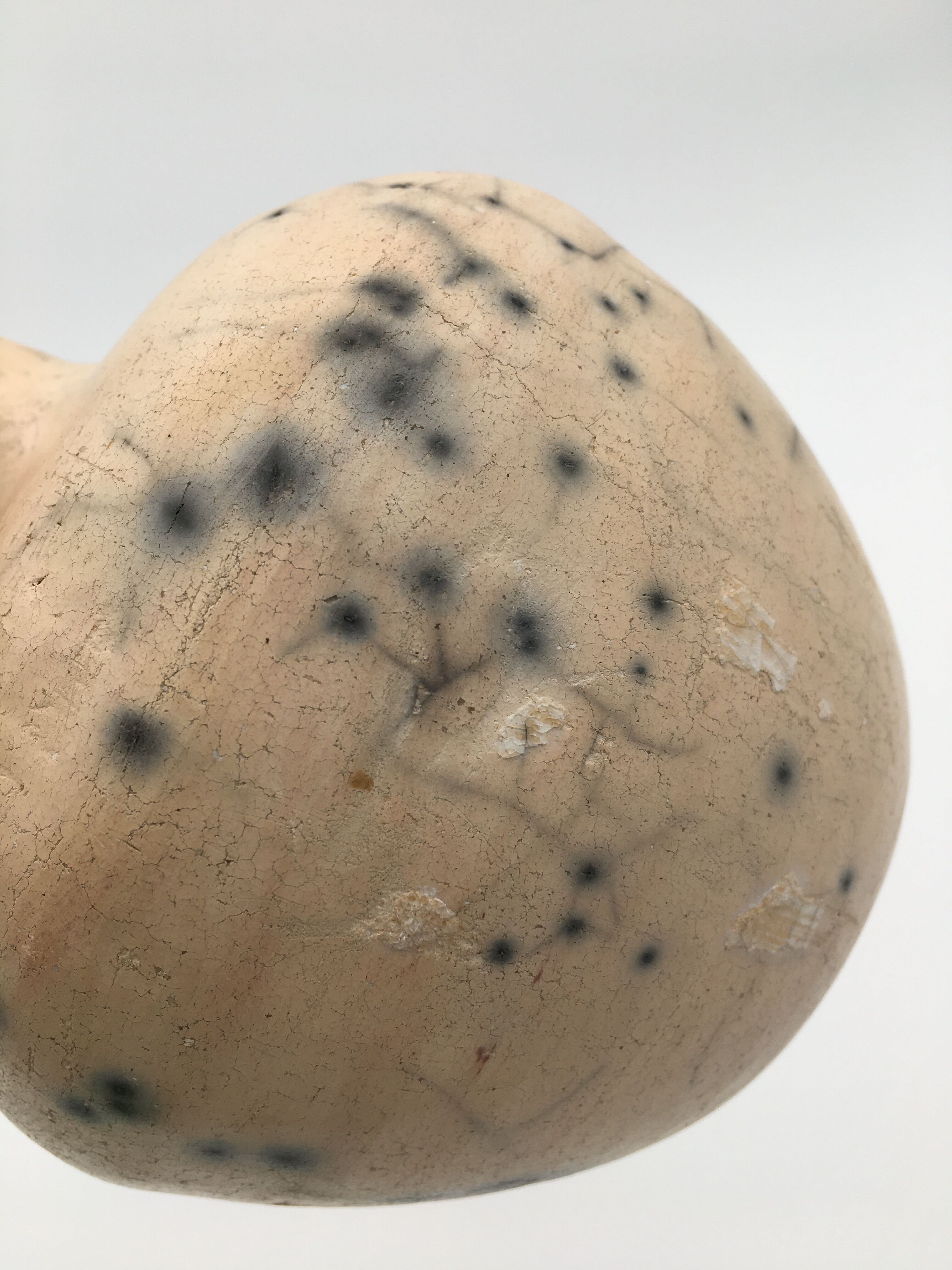 Raku ball vase, beige and black 20th century