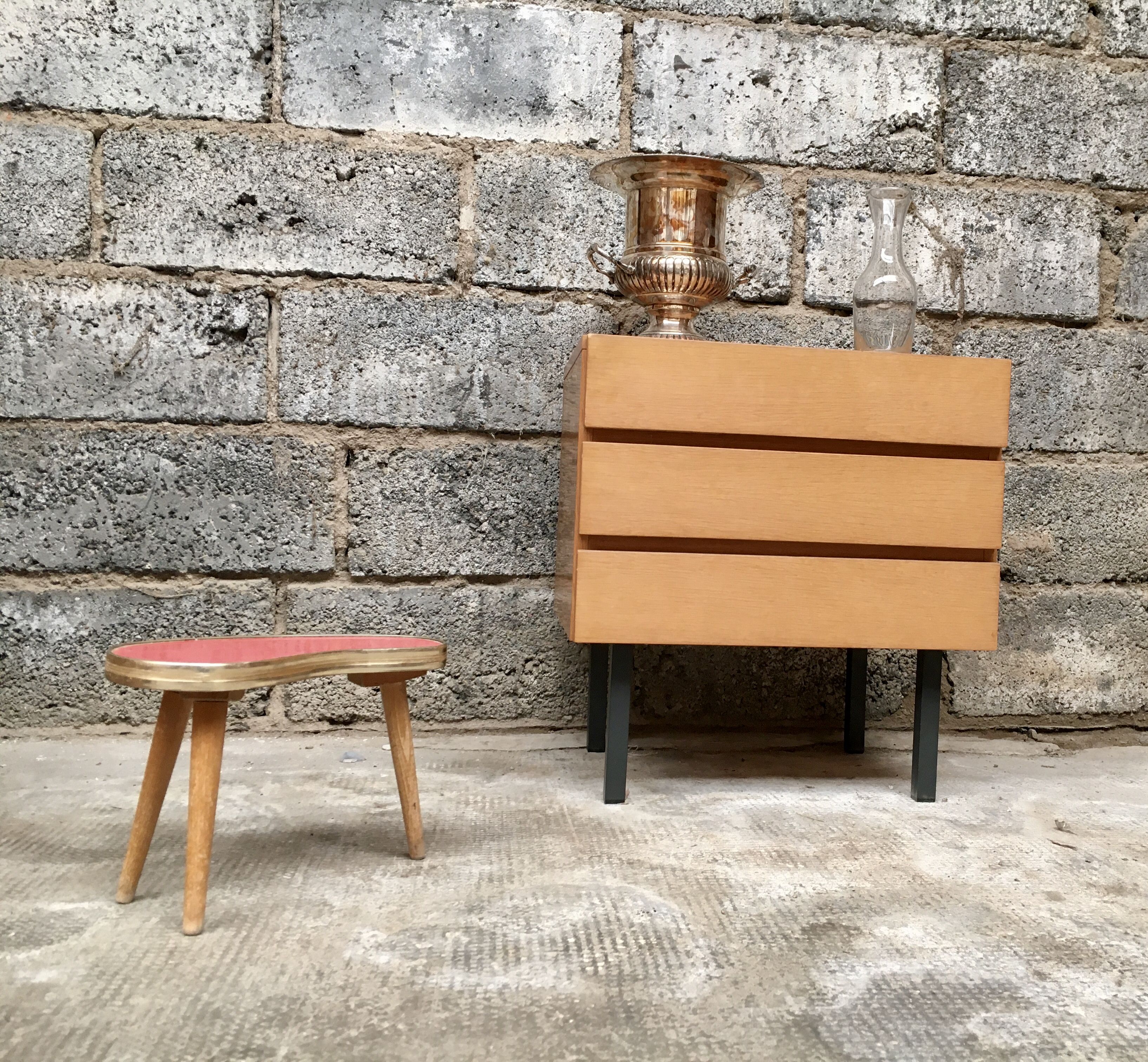 Mini dresser furniture tv / vintage hifi teak metal feet 1950 1960
