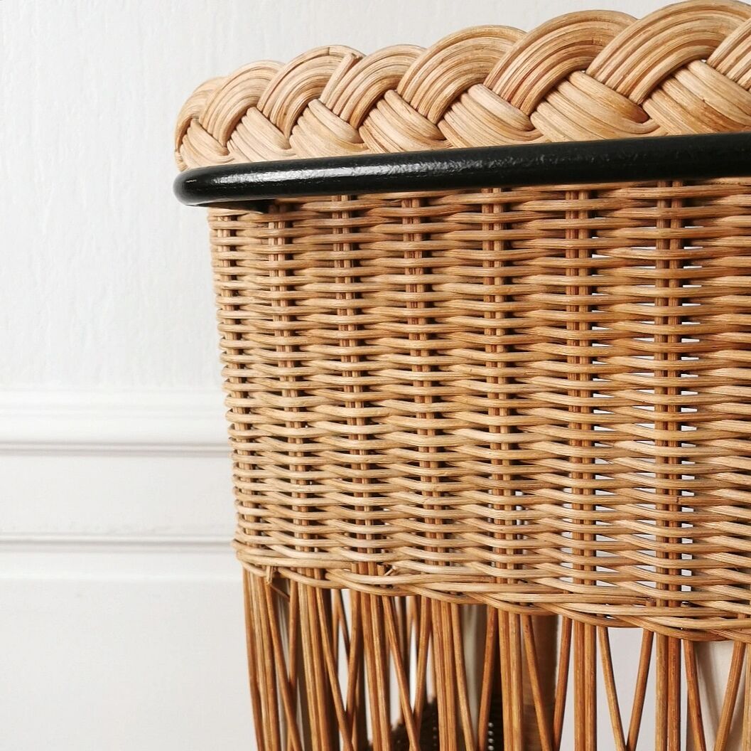 Bar and its 2 rattan stools, 1950