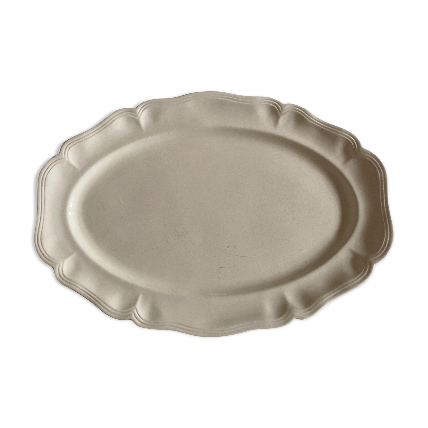 Sarreguemines ivory dish with oval godrons 44cm