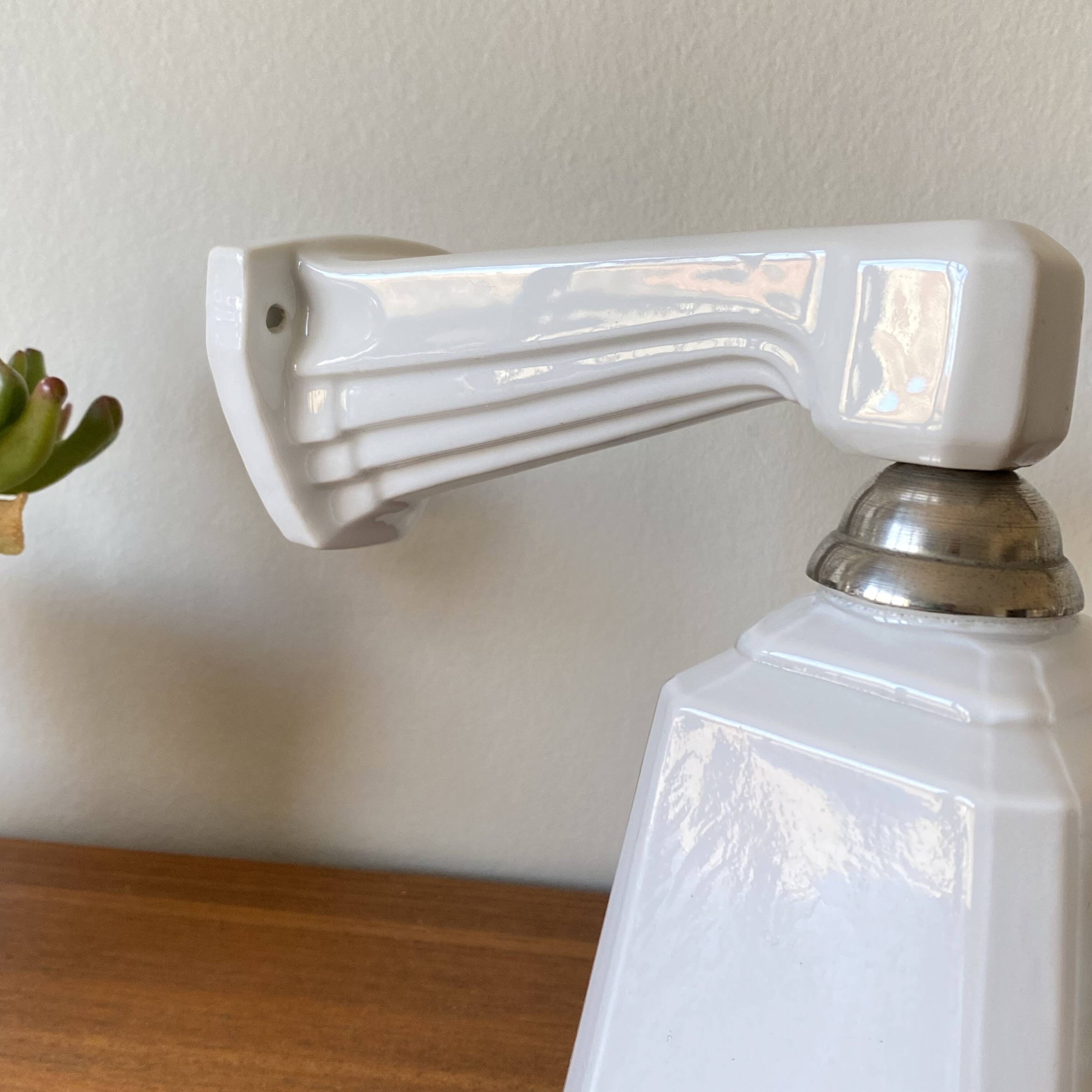 Art Deco ceramic wall sconce with swan neck and opaline glass