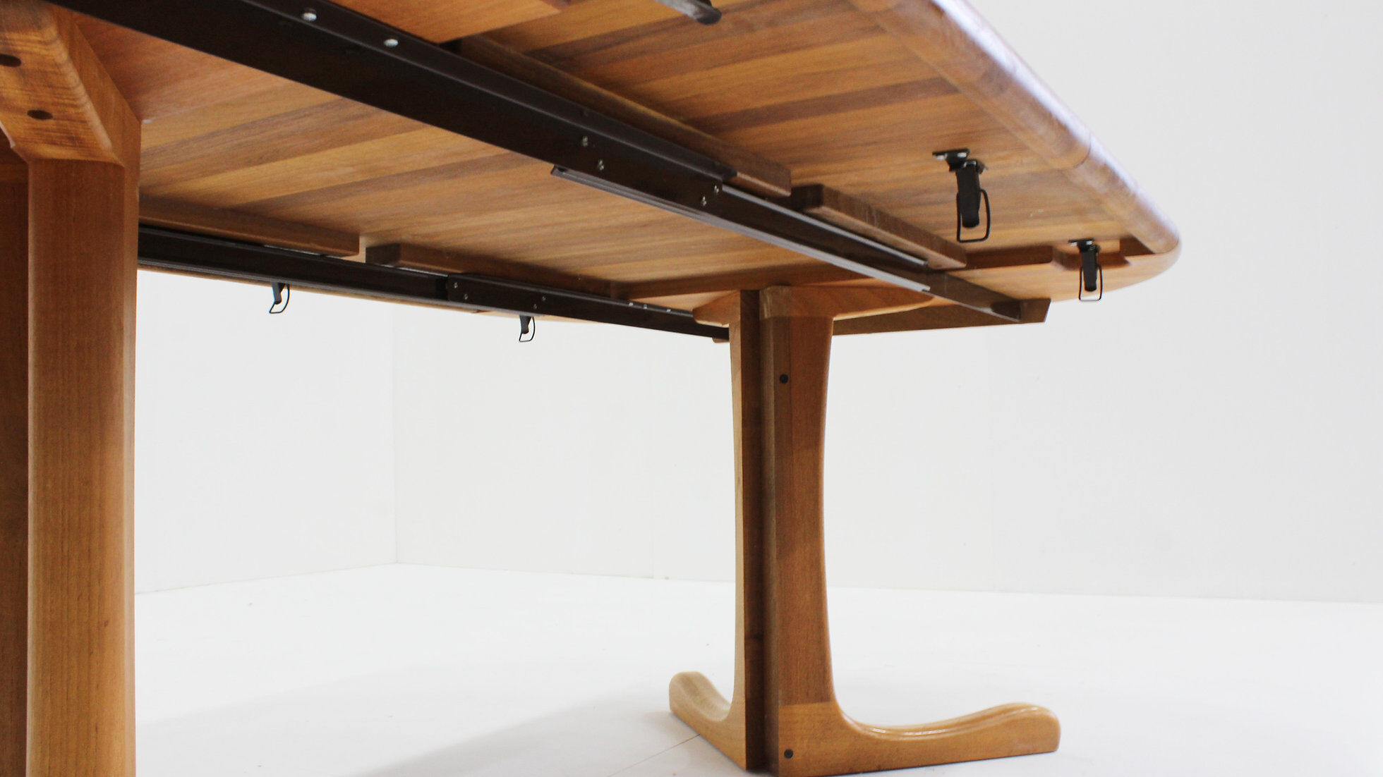 Vintage Danish round extendable dining table solid teak 1960s