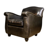 Fauteuil club Joris en cuir noir d’origine