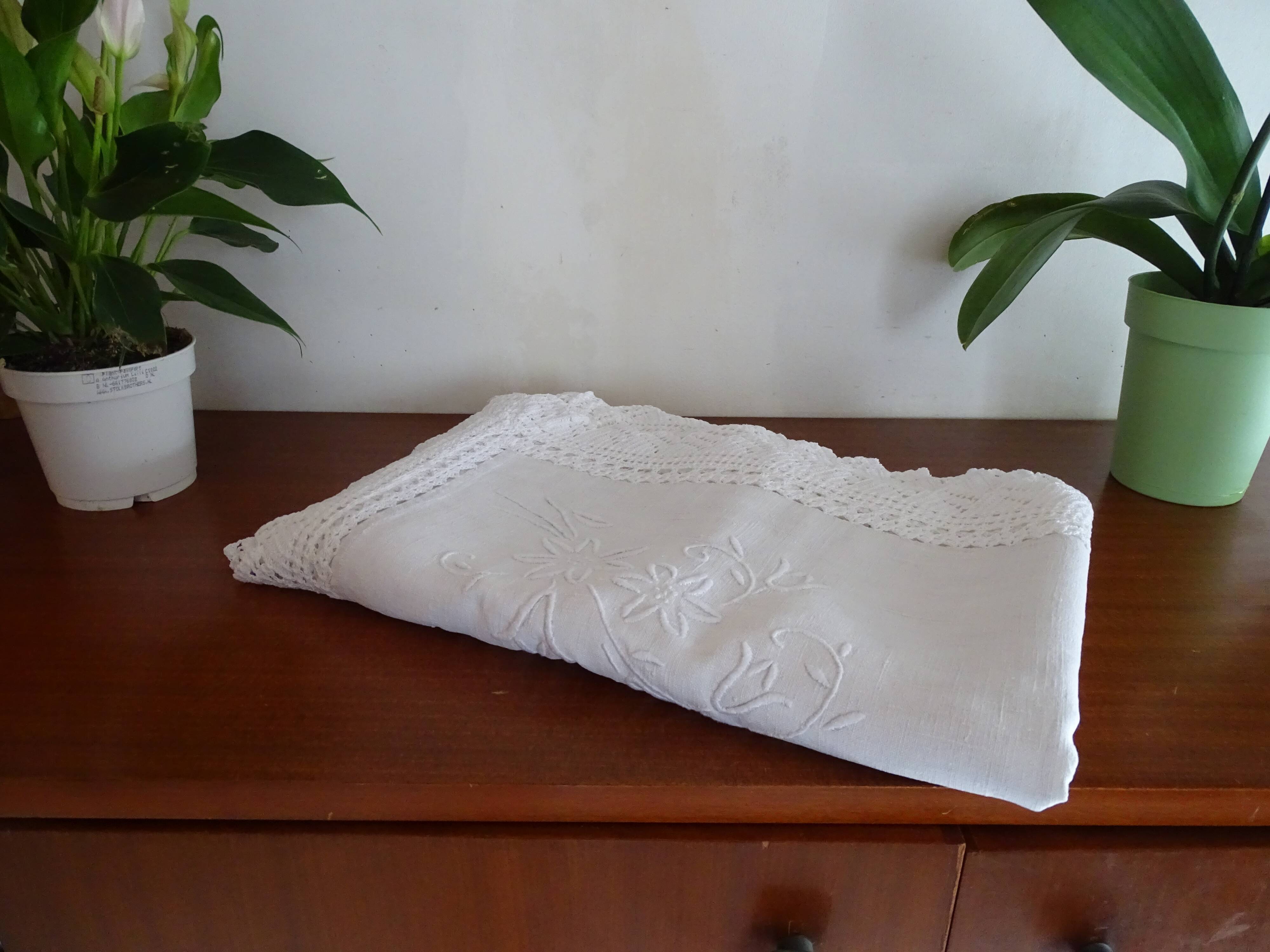 Old linen tablecloth 170 x 165 hand embroidered