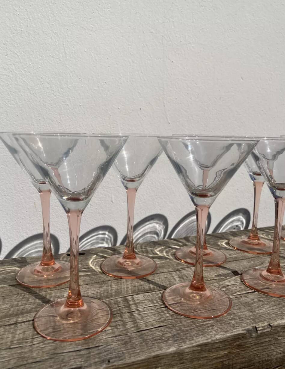 12 pink cocktail glasses Luminarc cuts