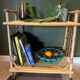 Rolling side table, serving cart, vintage rattan and wicker 60.