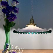 Suspension globe vintage en opaline bleue