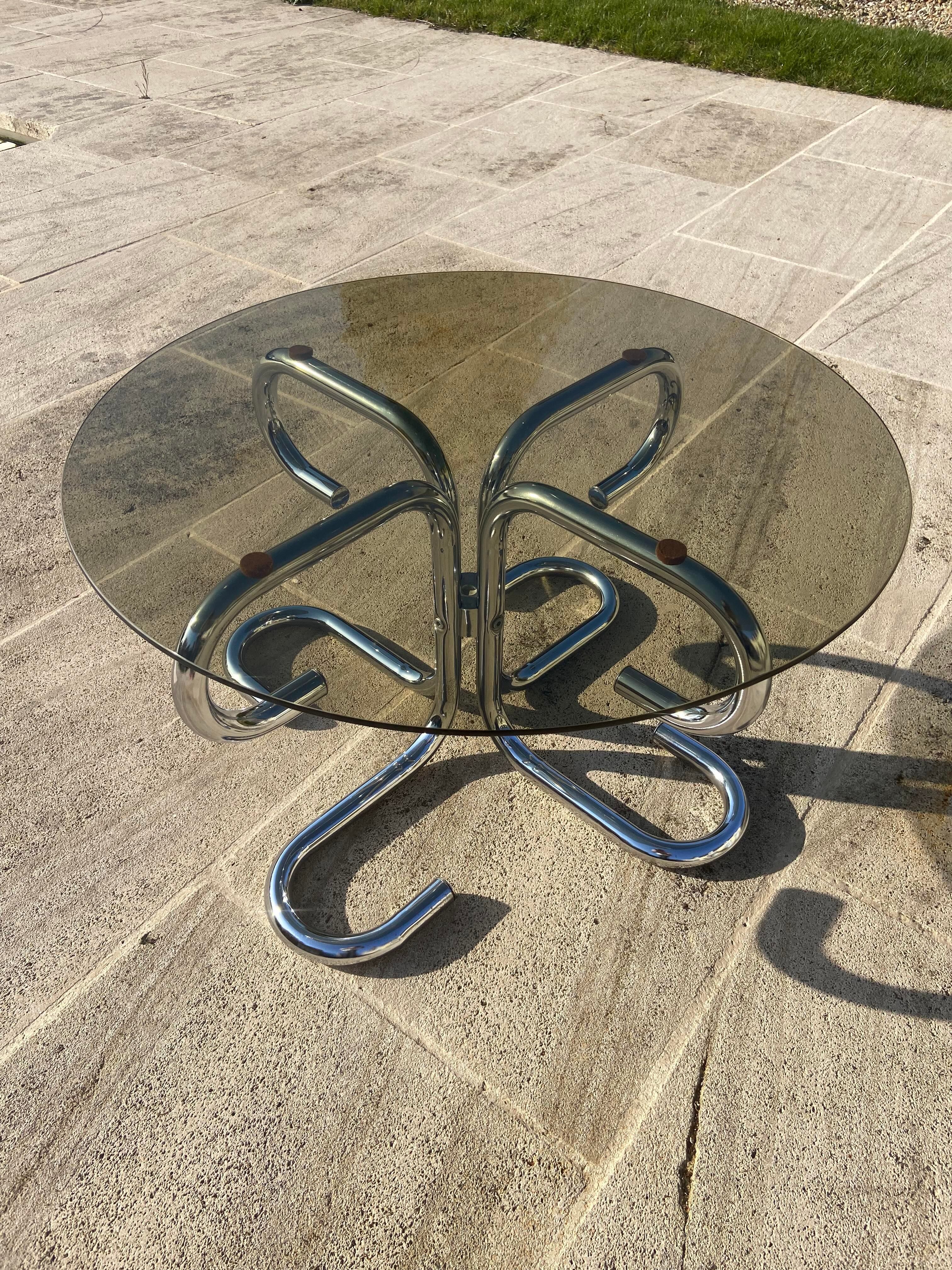 Chrome coffee table and Italian smoked glass 1970