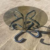 Chrome coffee table and Italian smoked glass 1970