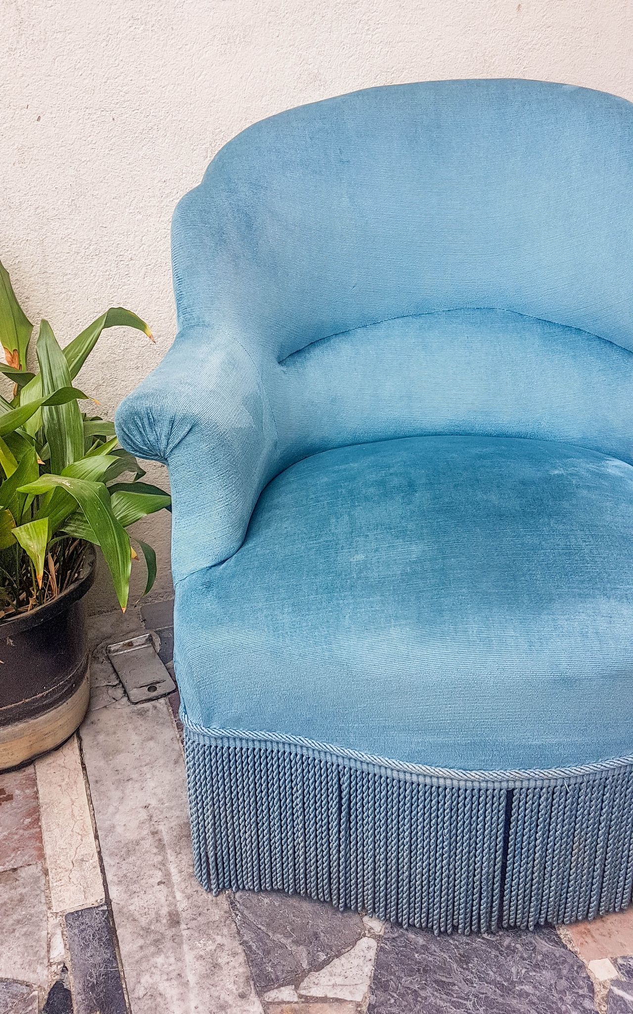 Velvet ottoman chair vintage toad velvet blue 70s