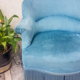 Velvet ottoman chair vintage toad velvet blue 70s