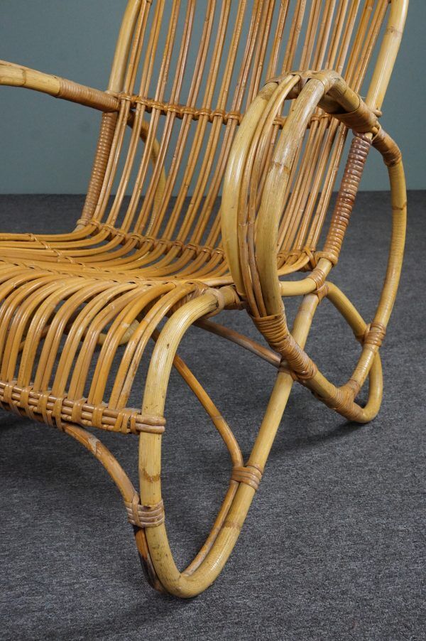 Unique Dutch design rattan armchair, 1950s