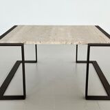 Italian mid-century travertine marble coffee table and metal base, 1970