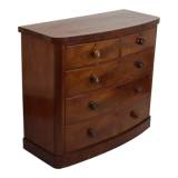 Antique english chest of drawers bow front mirrored mahogany veneer 120cm