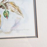 Aquarelle signée D.Desser oiseaux et fleurs