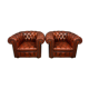 Pair of Chesterfield club armchairs in burgundy circa circa 1920 upholstered leather