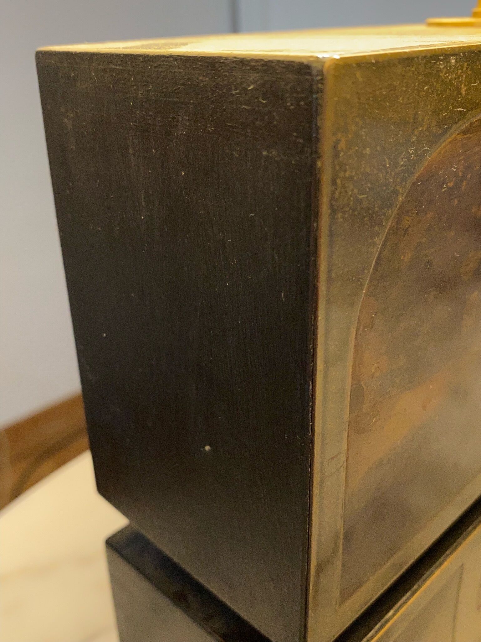 Lampe année 70 décor métal et bois