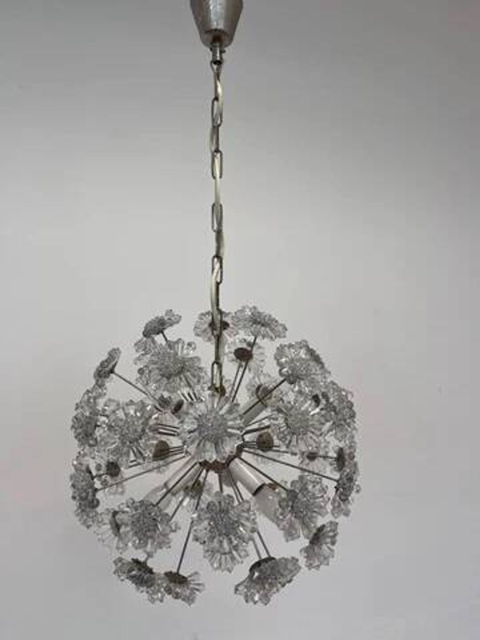 Sputnik dandelion chandelier glass chrome Emil Stejnar style 1970s Czechoslovakia
