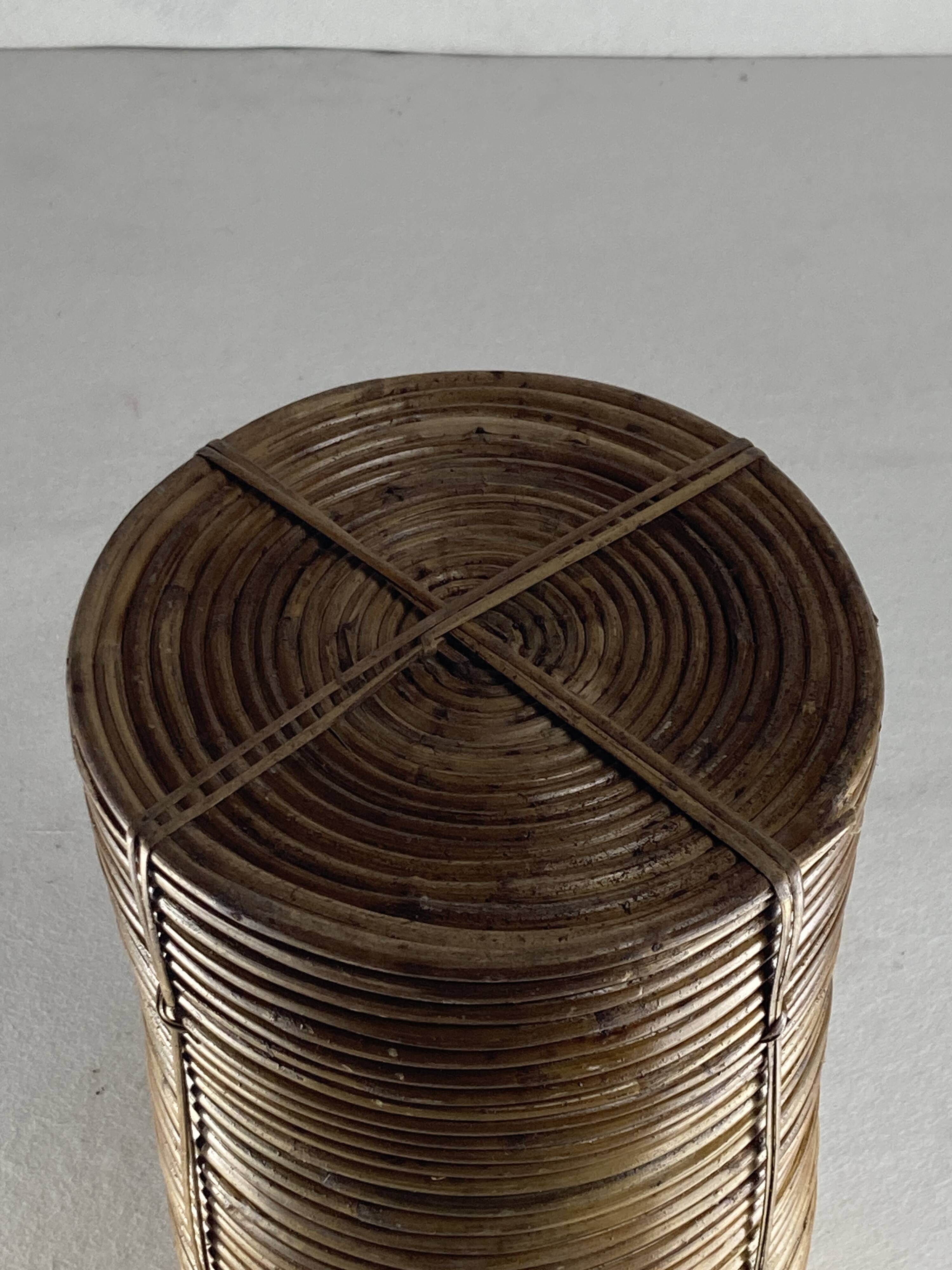 Pencil reed rattan and brass umbrella stand. or basket, Italy