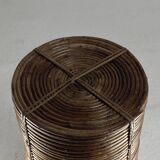 Pencil reed rattan and brass umbrella stand. or basket, Italy