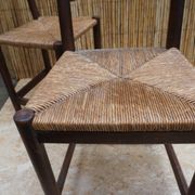 Pair of antique straw-seated farm chairs