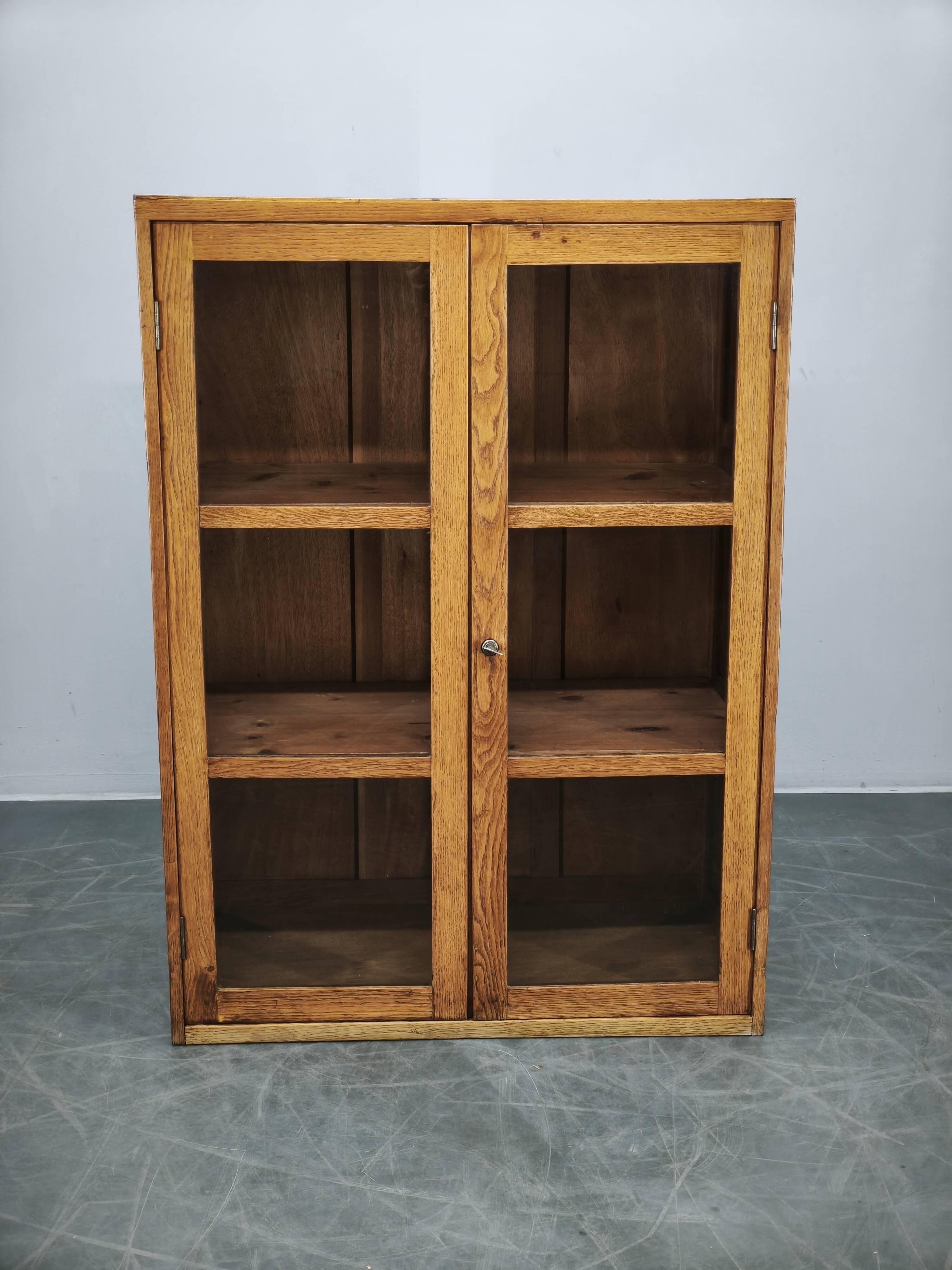 1930s Czech Oak Glass Bookcase from a Baťa Factory