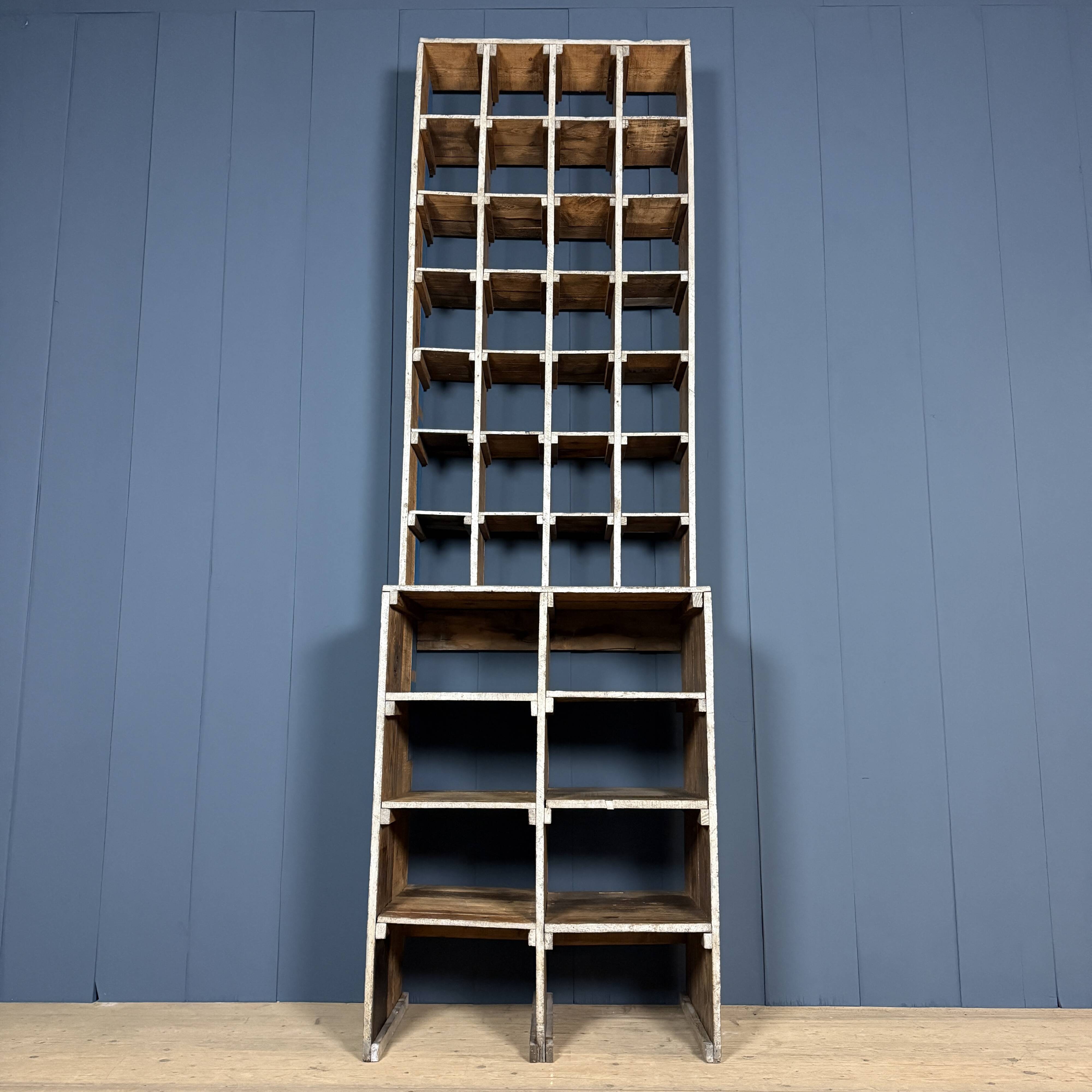 Large old industrial wooden workshop pigeonhole cabinet