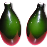 Pair of vases glass "bottle" double layer, 70 years