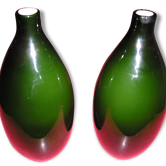 Paire de vases "bouteille" en verre double couche, années 70